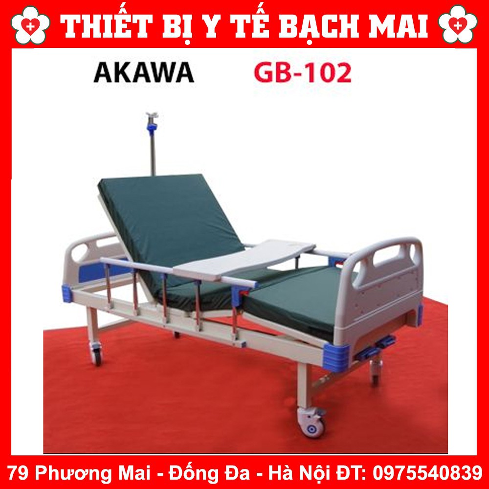 Giường Bệnh Nhân 2 Tay Quay AKAWA GB-102 Nâng Đầu, Nâng Chân, Bàn Ăn Cao Cấp