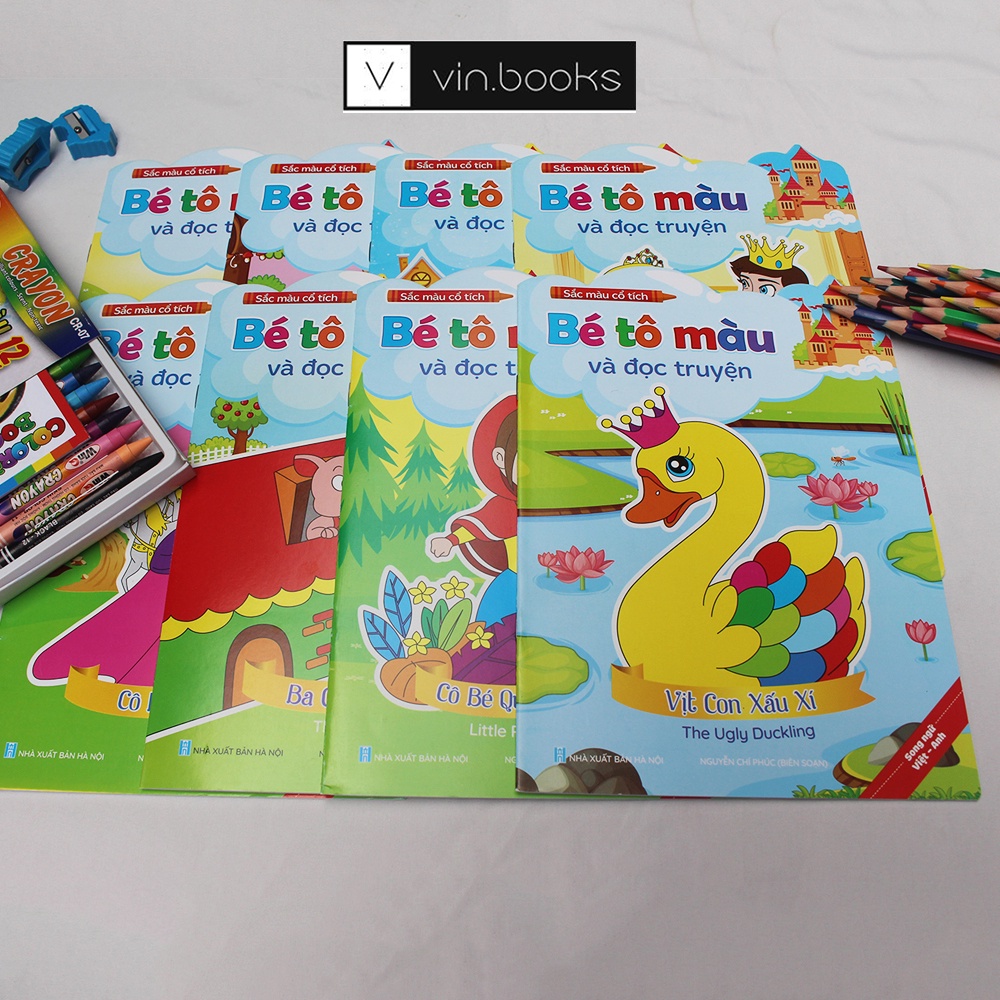 Sách - Bé tô màu và đọc truyện song ngữ Việt Anh (Bộ 8 quyển)