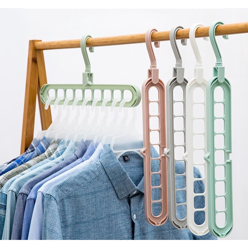 Combo móc treo quần áo 9 lỗ thông minh, xoay 360 độ, giúp tiết kiệm diện tích tủ quần áo
