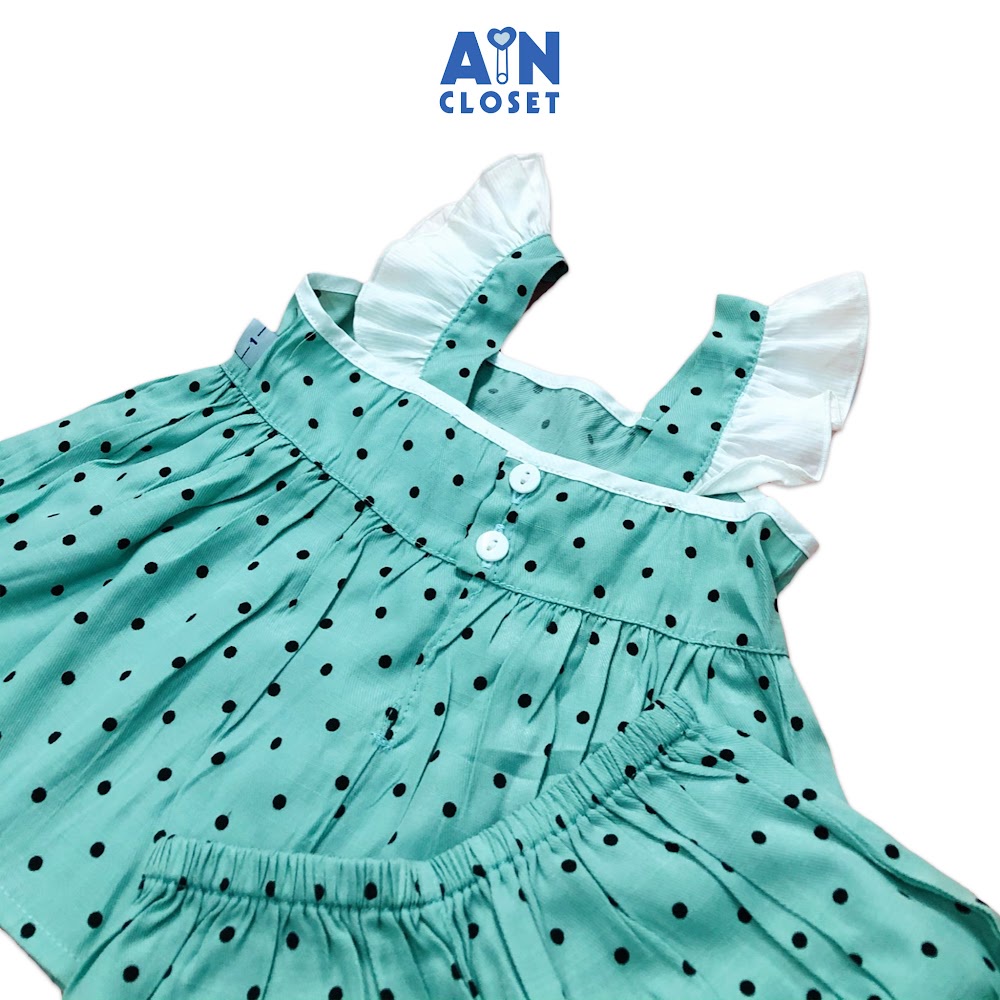 Bộ quần áo ngắn bé gái họa tiết dây Bi đen nơ xanh - AICDBGUIMQCB - AIN Closet