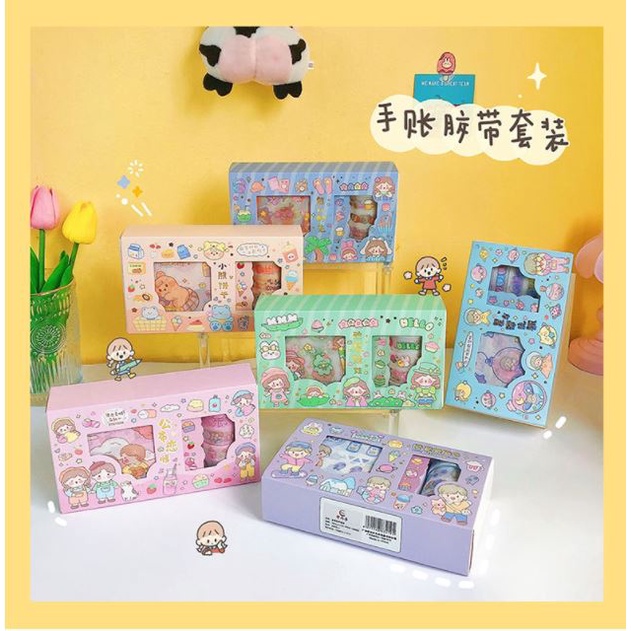 Hộp washi kèm sticker trang trí nhũ lấp lánh dễ thương đồng bộ