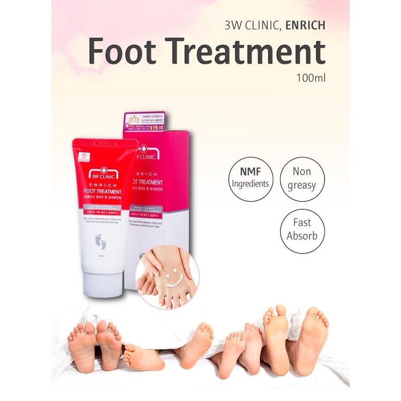 Kem dưỡng da chân 3w Clinic chiết xuất đậu xanh enrich foot treatment 100 ml NPP Shoptido