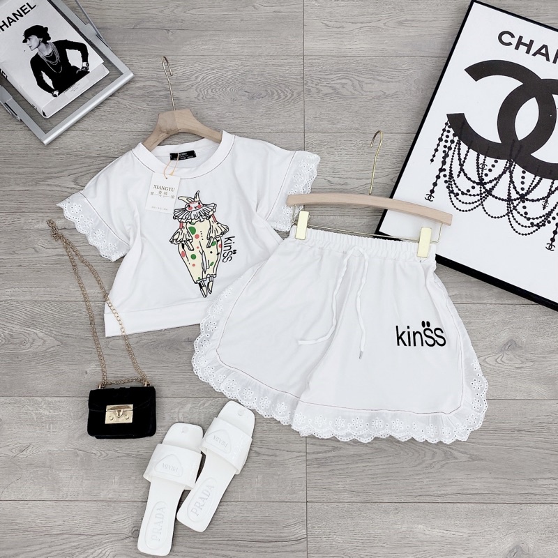 [ 𝐅𝐑𝐄𝐄 𝐒𝐇𝐈𝐏 ] SÉT ÁO CRT MIX QUẦN SOOC VIỀN REN SIÊU XINH VẢI ĐẸP LẮM Ạ