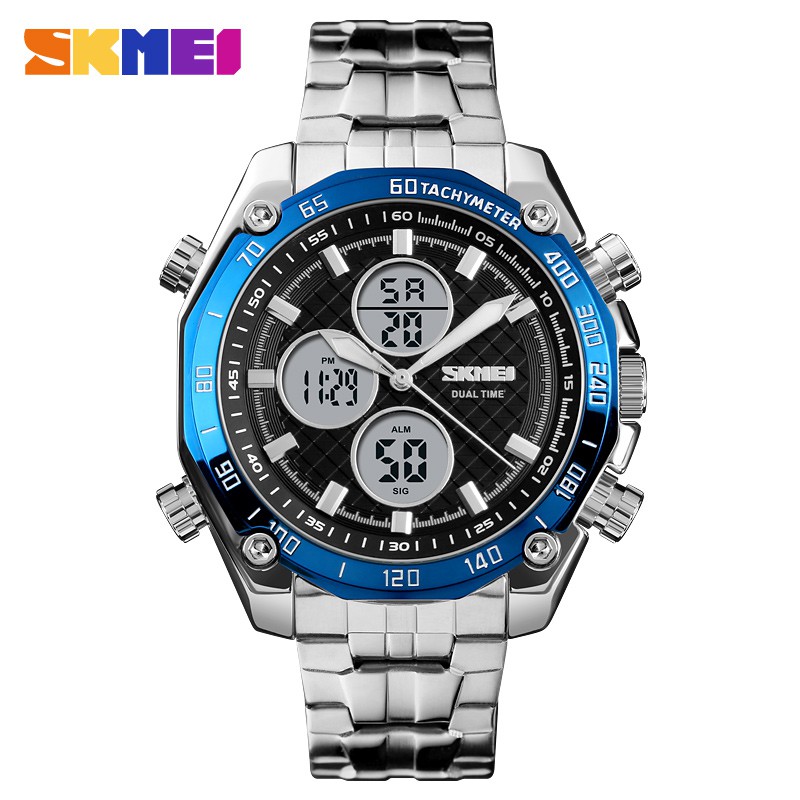SKMEI 1302 Chuyển Động Thạch Anh Hiển Thị Giờ Kép Có Đèn Nền EL Chống Thấm Nước Cho Nam