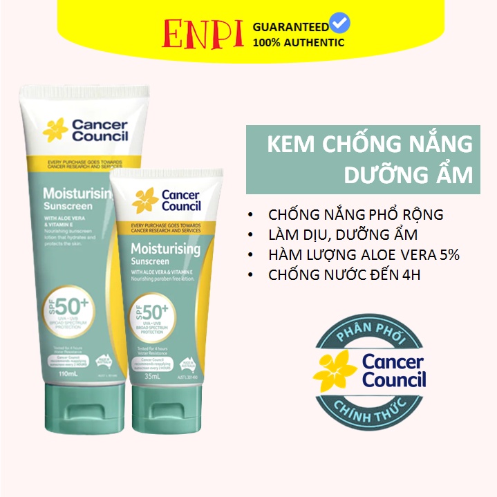 Kem chống nắng Dưỡng ẩm Cancer Council MOISTURIZING SPF 50+