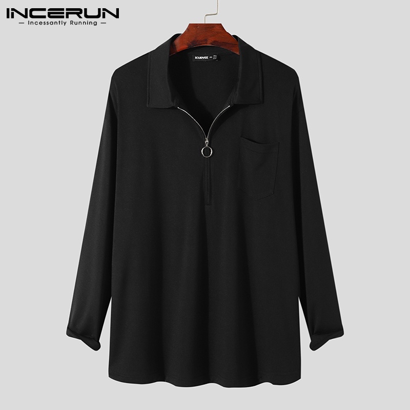 Áo nam INCERUN rộng rãi có dây kéo cổ bẻ tay dài thời trang 2 màu tùy chọn
