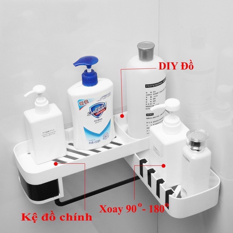 [DEAL SỐC]Kệ dán tường nhà tắm. WC 2in1 .xoay 180° Để đồ Đa năng để đựng mỹ phẩm,kệ treo dán tường nhà bếp, nhựa ABS