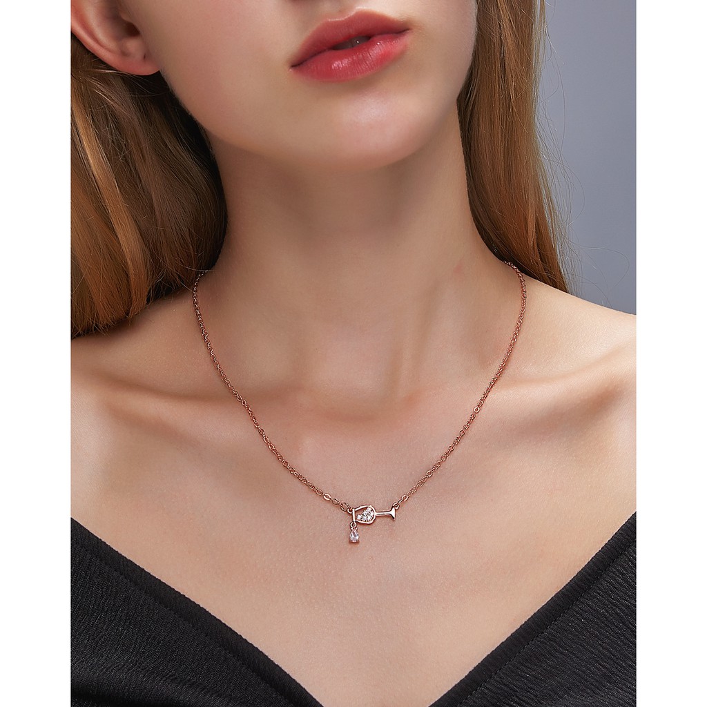 Dây chuyền mặt hình ly rượu đính đá Zircon thời trang cho nữ