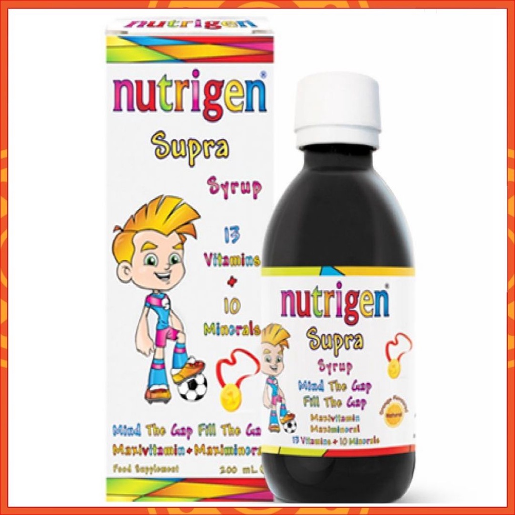 Siro Nutrigen Supra giúp trẻ ăn ngon, tăng sức đề kháng, giảm mệt mỏi. Bổ sung 13 vitamin khoáng chất cho bé
