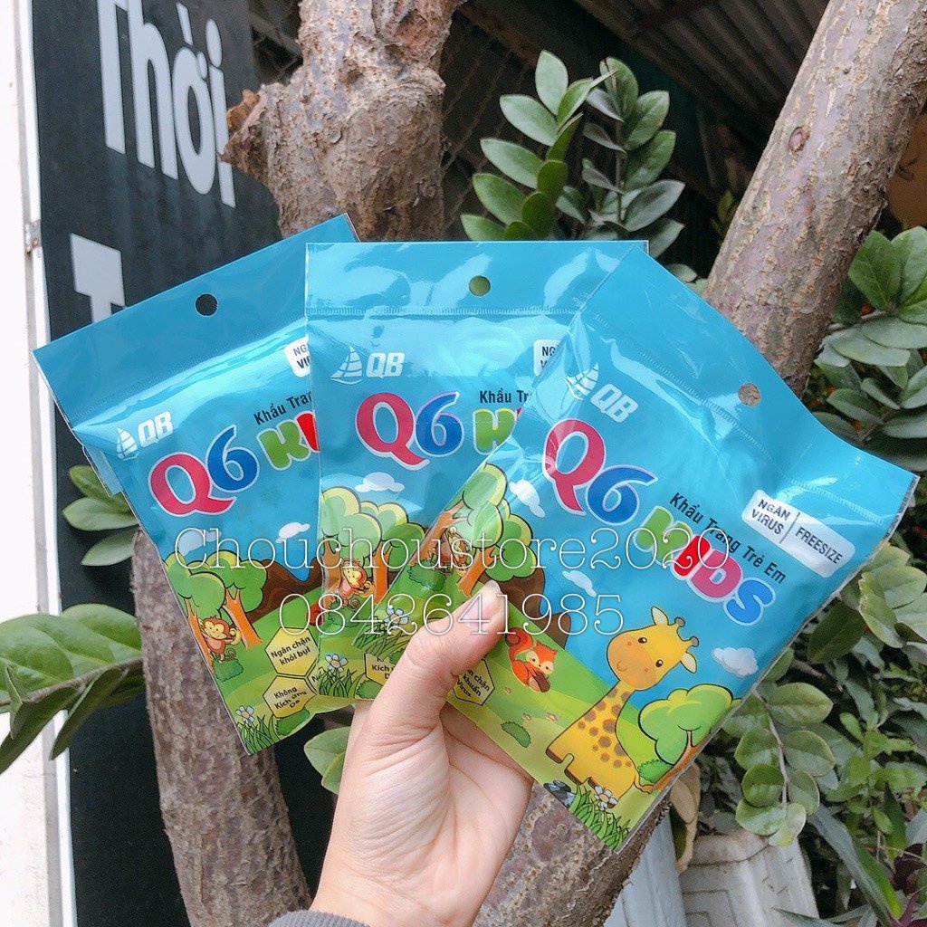 [Có Sẵn] 1 Thùng 30 Túi (1 Túi 10 chiếc) Khẩu Trang 6D Q6 Kids Siêu Kháng Khuẩn In Hình Hoạ Tiết Cho Bé Từ 2 - 5 Tuổi