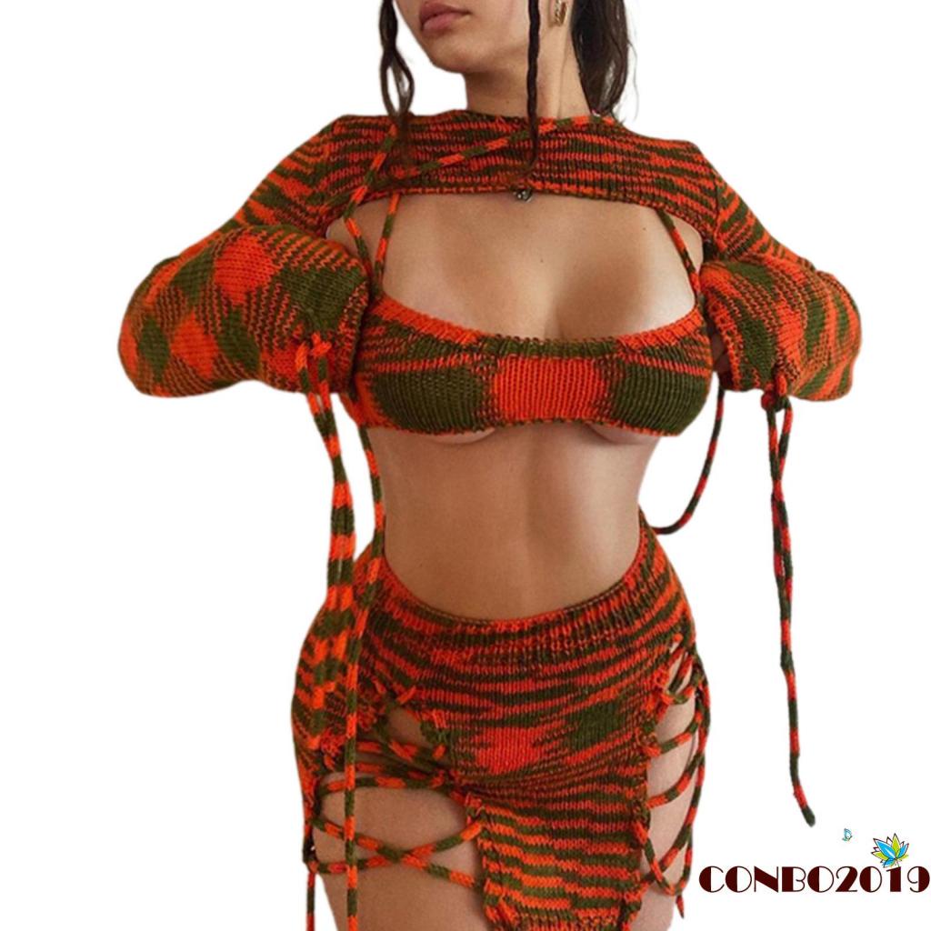 Set Áo Lửng Đan Len + Chân Váy Lưng Cao Thời Trang Cho Nữ