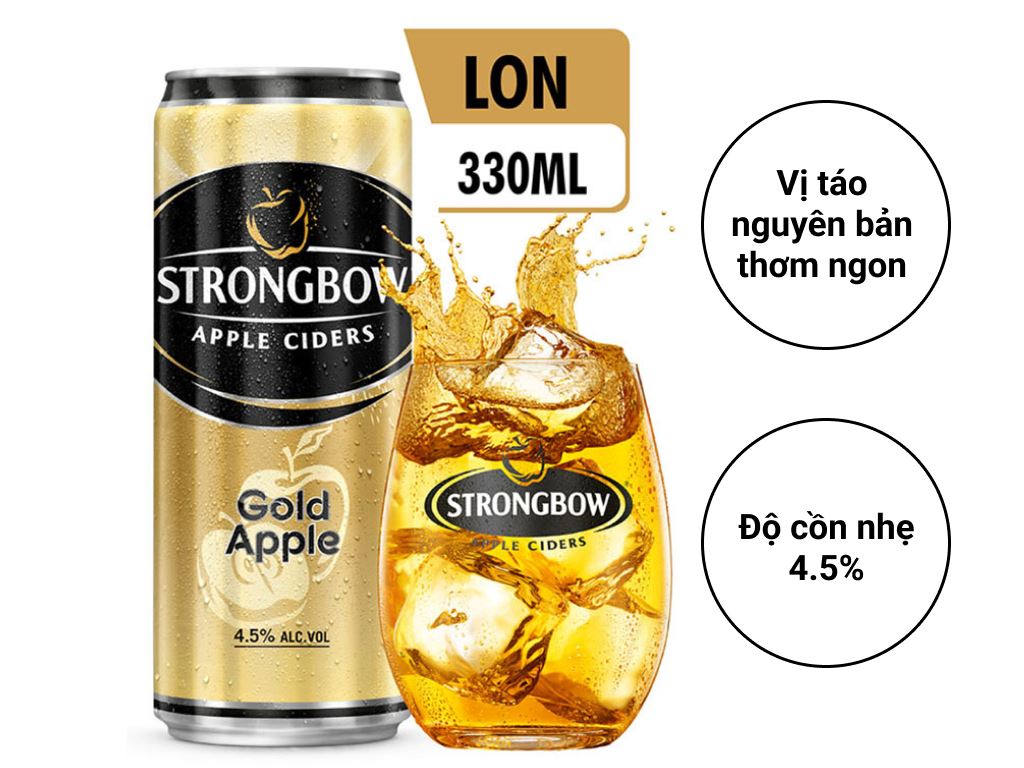 Thùng 24 lon nước táo lên men Strongbow Vị Táo Nguyên bản 330ml/lon / Lốc 6 lon nước táo lên men Strongbow Táo 330ml