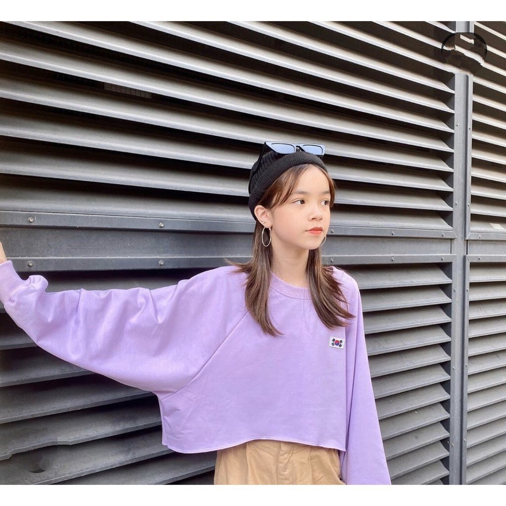 ÁO CROPTOP TAY DÀI HÌNH LÁ CỜ HÀN - ÁO THUN NỈ DÀI TAY CRT LOGO CỜ HÀN TÍM TRẮNG | BigBuy360 - bigbuy360.vn