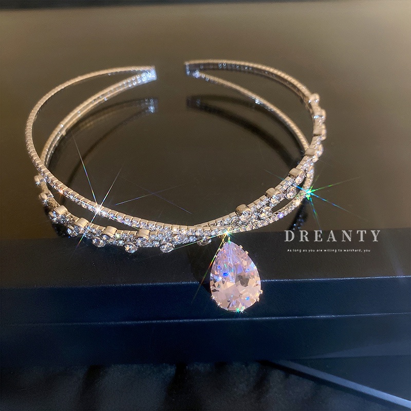 Vòng Cổ choker Đính Đá Zircon Hình Giọt Nước Sang Trọng Phong Cách Âu Mỹ Cho Nữ