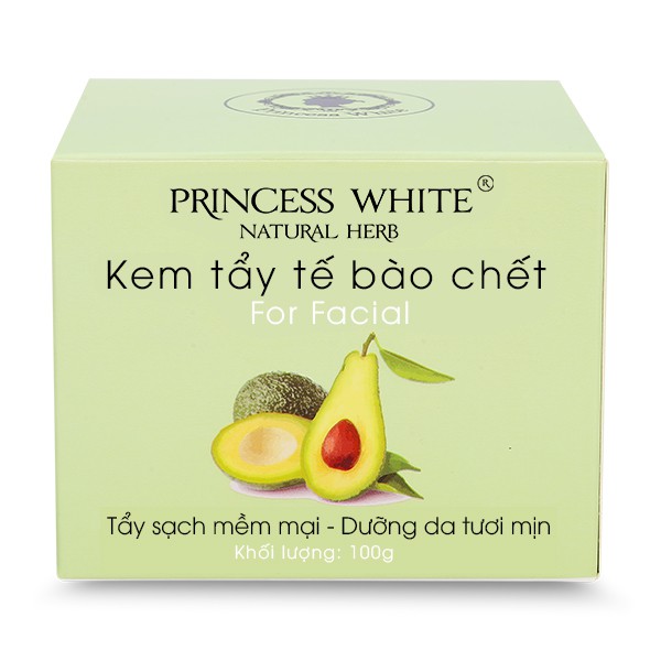 KEM TẨY TẾ BÀO CHẾT DA MẶT TRÁI BƠ PRINCESS WHITE HỘP 100G