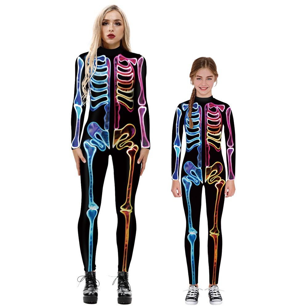 Halloween funny Skeleton Print Cos Parent-child Elastic Long-Sleeved Bodysuit Jumpsuit