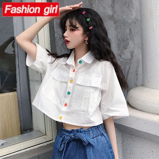 Áo Sơ Mi Tay Lửng Dáng Rộng Nhiều Màu Phong Cách Hàn Quốc Độc Đáo Thời Trang