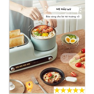 Máy làm đồ ăn sáng Bear kèm nồi nấu và chảo chiên - Máy nướng bánh mì Bear