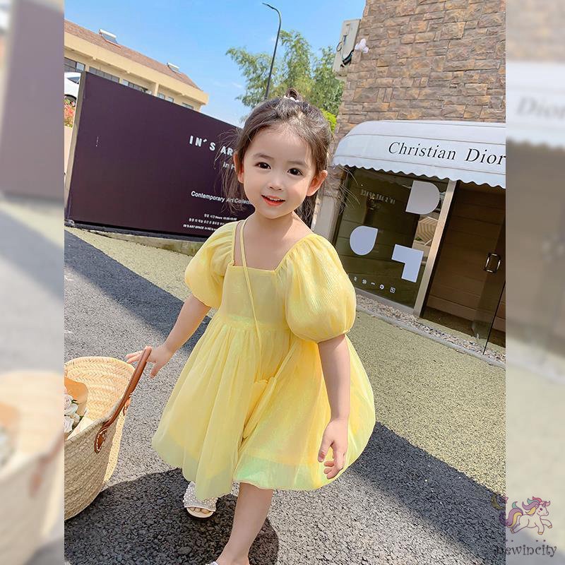 Bộ Đầm Công Chúa Vải Voan Phồng Kiểu Hàn Quốc Thời Trang Mùa Hè Kèm Túi Dành Cho Bé Gái