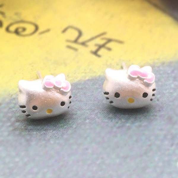 Đôi khuyên tai mạ bạc hình Hello Kitty đáng yêu cho nữ