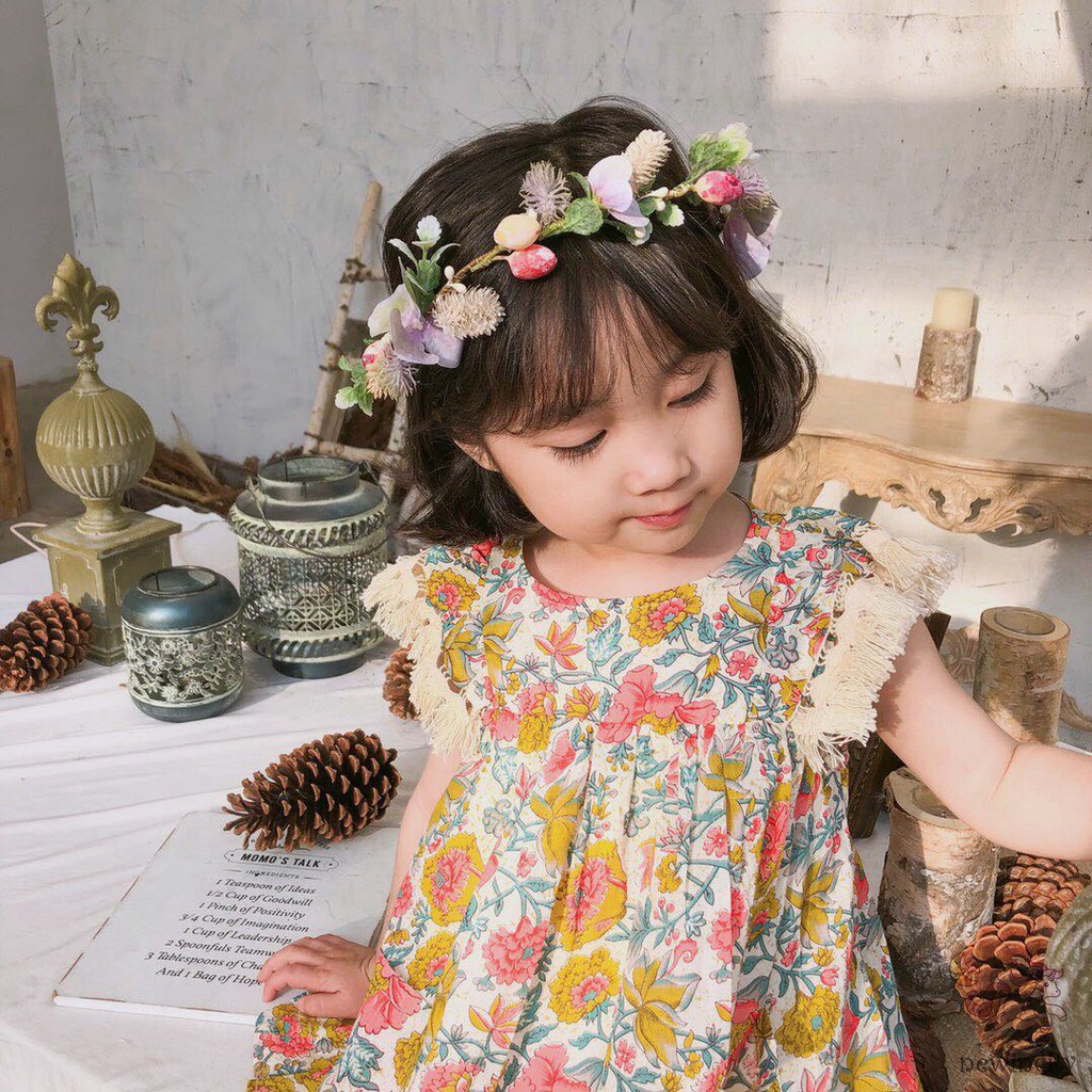 Đầm Bé Gái In Hoa Phong Cách Hàn Quốc