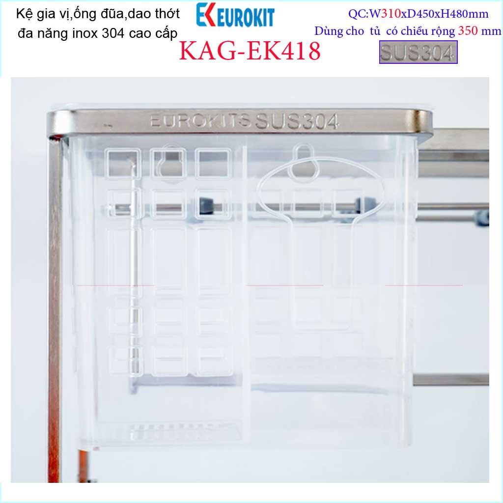 Kệ Gia vị Ray kéo Inox304, kệ đựng gia vị Euro ray giảm chấn KAG-304EK418, khuyến mãi phí lắp đặt trong TPHCM