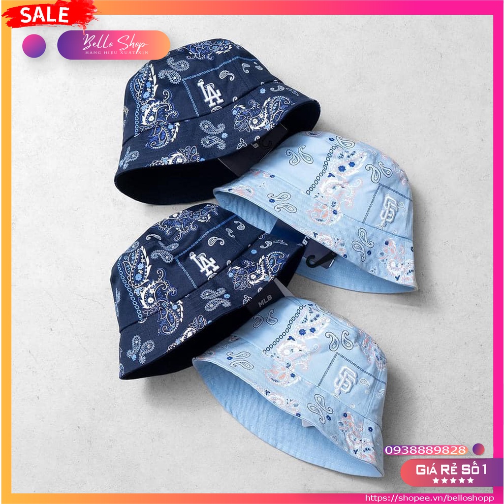 Nón Vành Thời Trang MLB Paisley Bucket Hat Navy &amp; Sky Blue N40