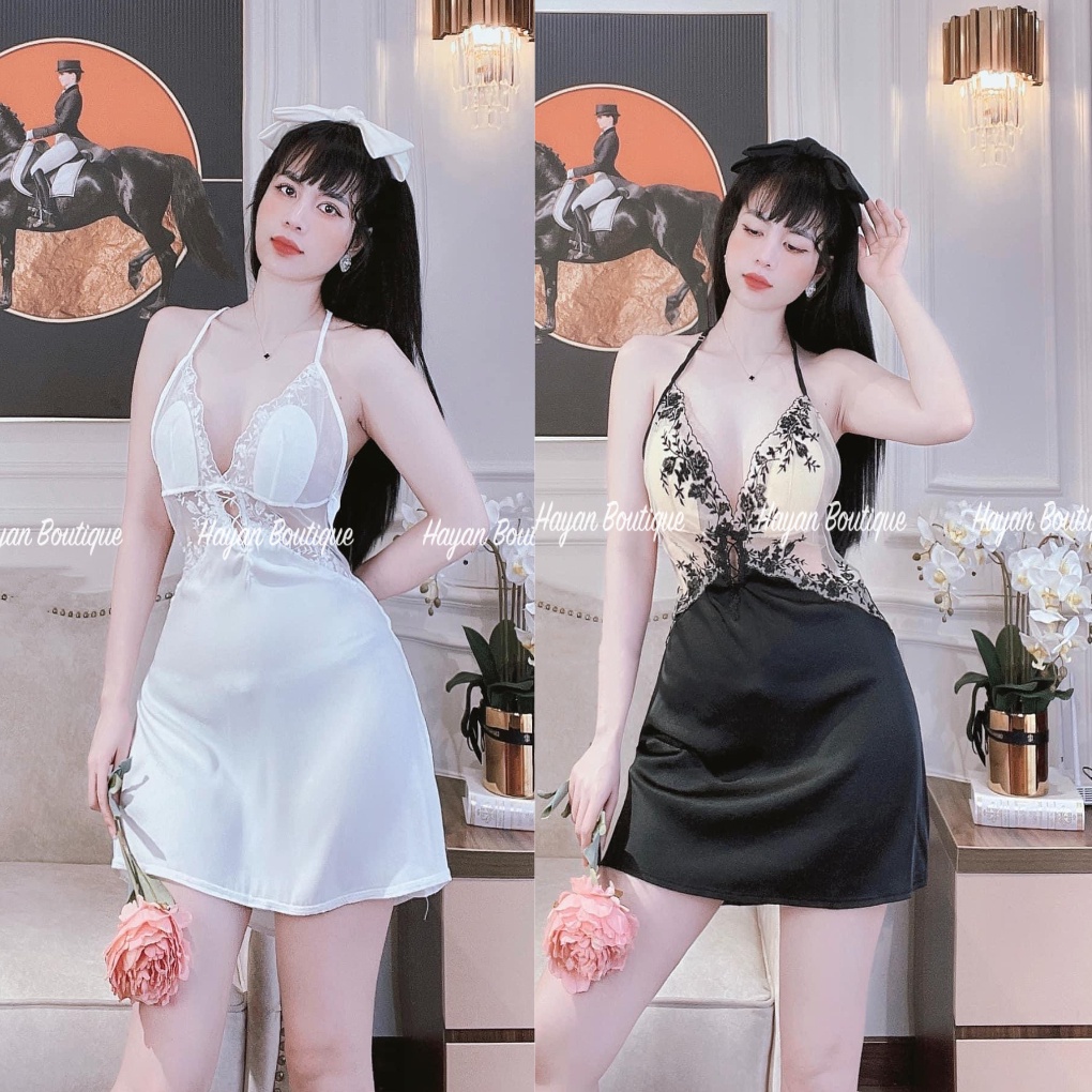 HT131 Váy ngủ sexy viền hoa ren ngực kèm ĐỆM LÓT, váy ngủ lụa tôn dáng gợi cảm HT131