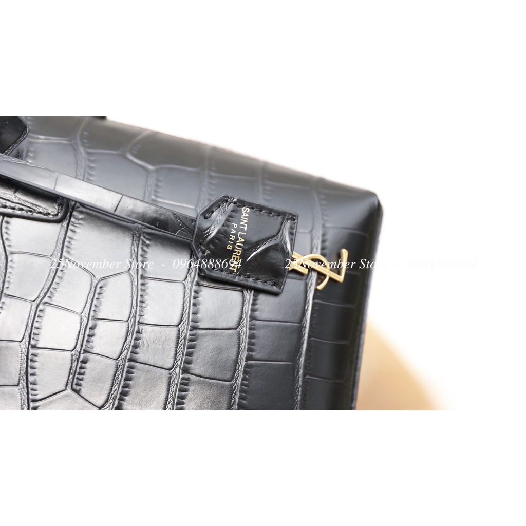 Túi Xách Y.S.L Size 18cm Màu Đen Da Nhám Và Da Cá Sấu