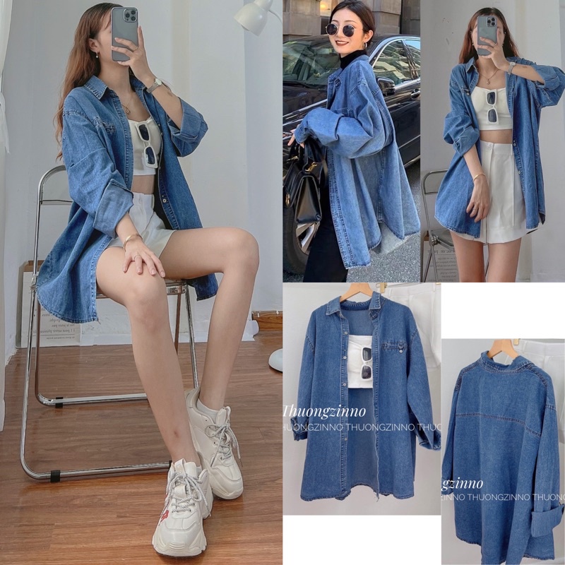 [Ảnh thật/Video] Áo sơ mi bò dài tay cách điệu phần túi ngực  Hàn Quốc Áo sơ mi jean dài tay basic khoác ngoài