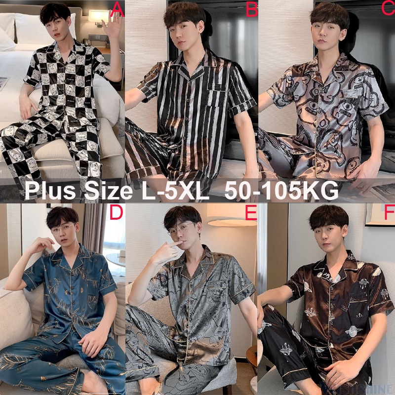 Bộ Đồ Ngủ Tay Ngắn Chất Lụa Satin Dáng Rộng Thời Trang Hàn Quốc Cho Nam Size L-5XL