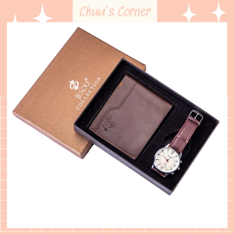 [Fullbox] Combo ví nam và đồng hồ nam Jesou hàng chuẩn đẹp, bộ quà tặng sinh nhật sang trọng