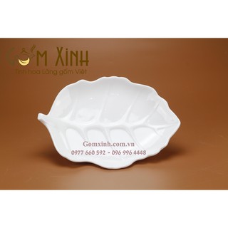 Đĩa lá bỏng men trắng_Đĩa sứ bộ đồ ăn Bát Tràng