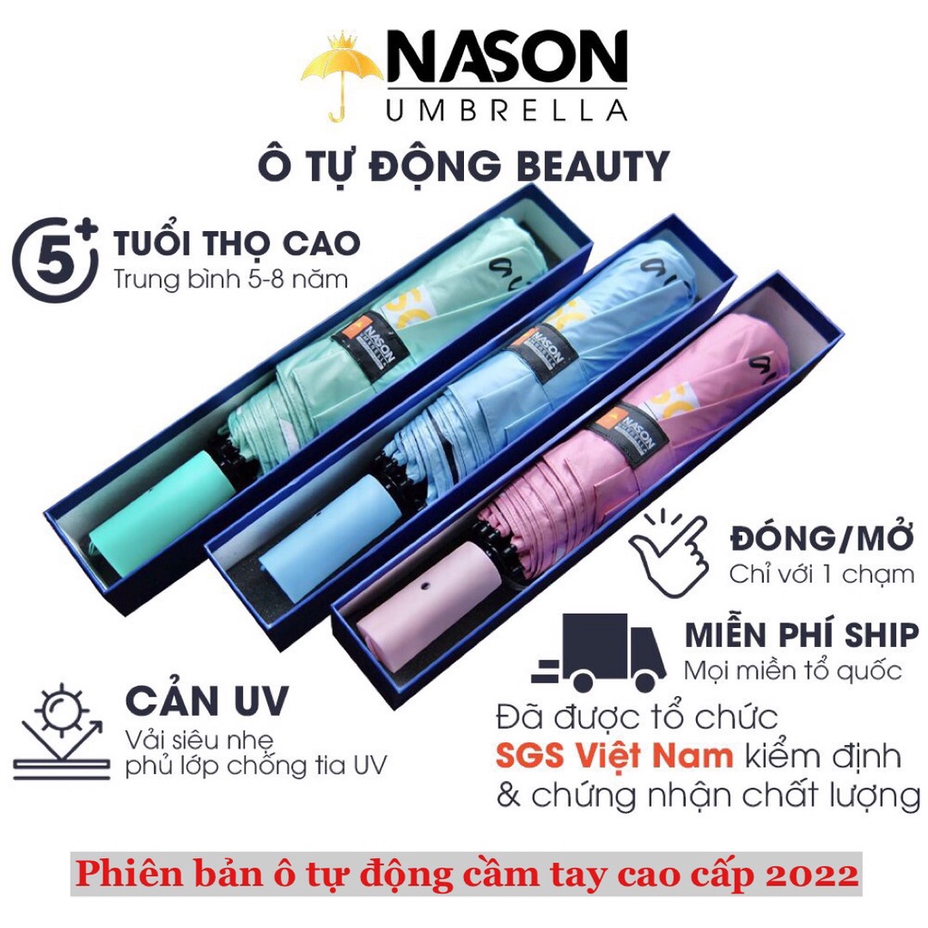 Ô dù cầm tay tự động cao cấp Nason Beauty Umbrella phiên bản 2022 nâng cấp vải siêu nhẹ, phủ lớp chống tia UV tuyệt đối