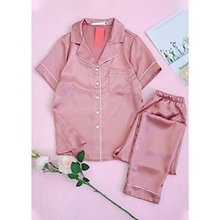Bộ mặc nhà lụa quần dài tay cộc - chất lụa cao cấp