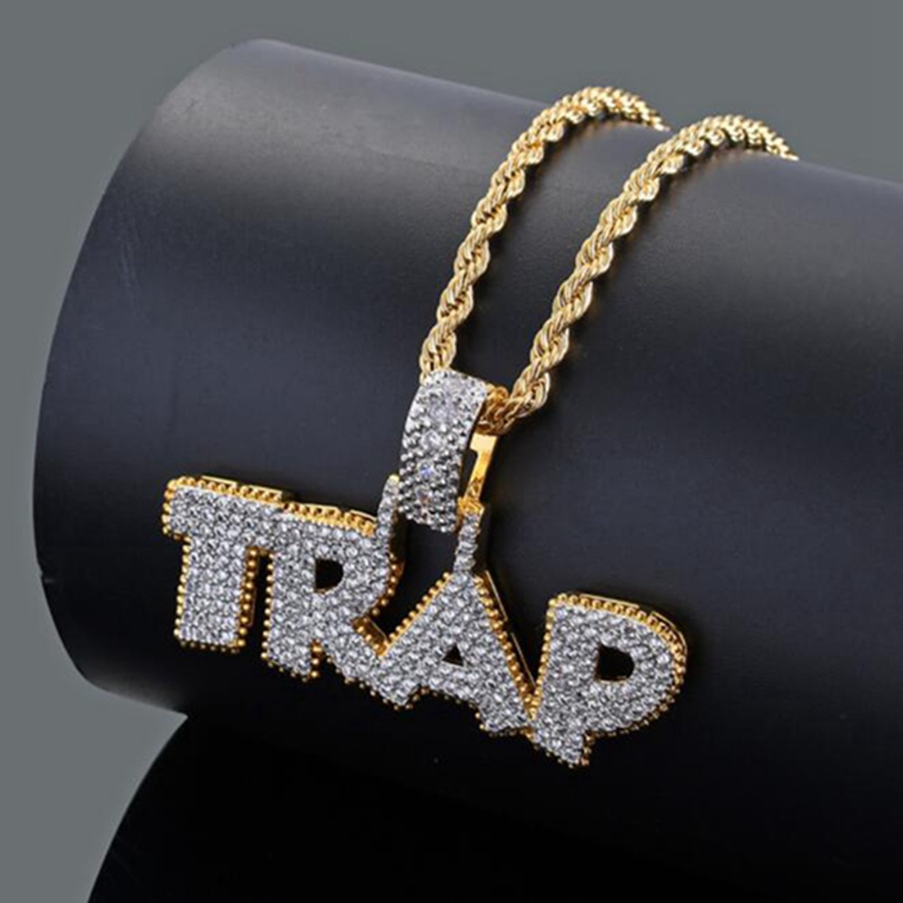 Dây Chuyền Hợp Kim Mặt Chữ Cái Đính Đá zircon Phong Cách hip hop