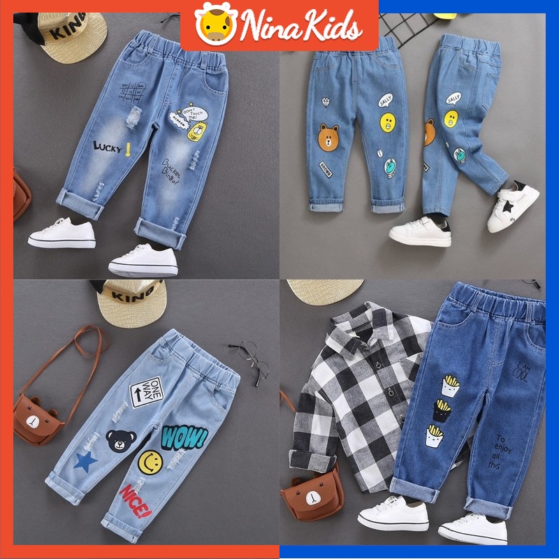 Quần jean dài  in họa tiết thời trang xuân thu cho bé trai 1-11 tuổi