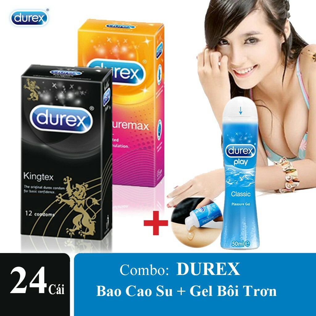 Bộ 3 Bao cao su gai Durex Pleasuremax + Durex Kingtex và Gel Bôi Trơn Durex Classic Giữ Lửa Cuộc Yêu