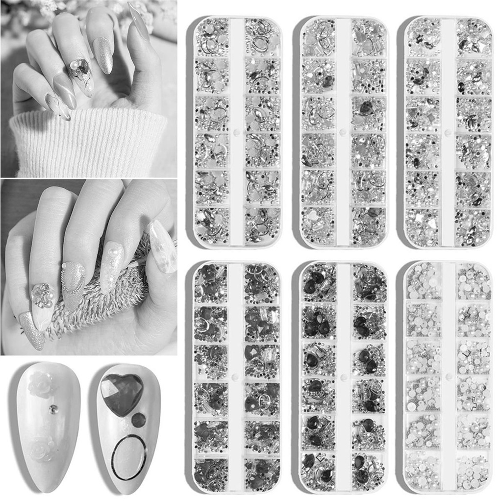 Móng Tay Giả MXBEAUTY|3d 12 Ngăn / Hộp Trái Tim Kim Loại AB|Phụ Kiện Trang Trí Móng Tay Nhiều Kiểu Dáng