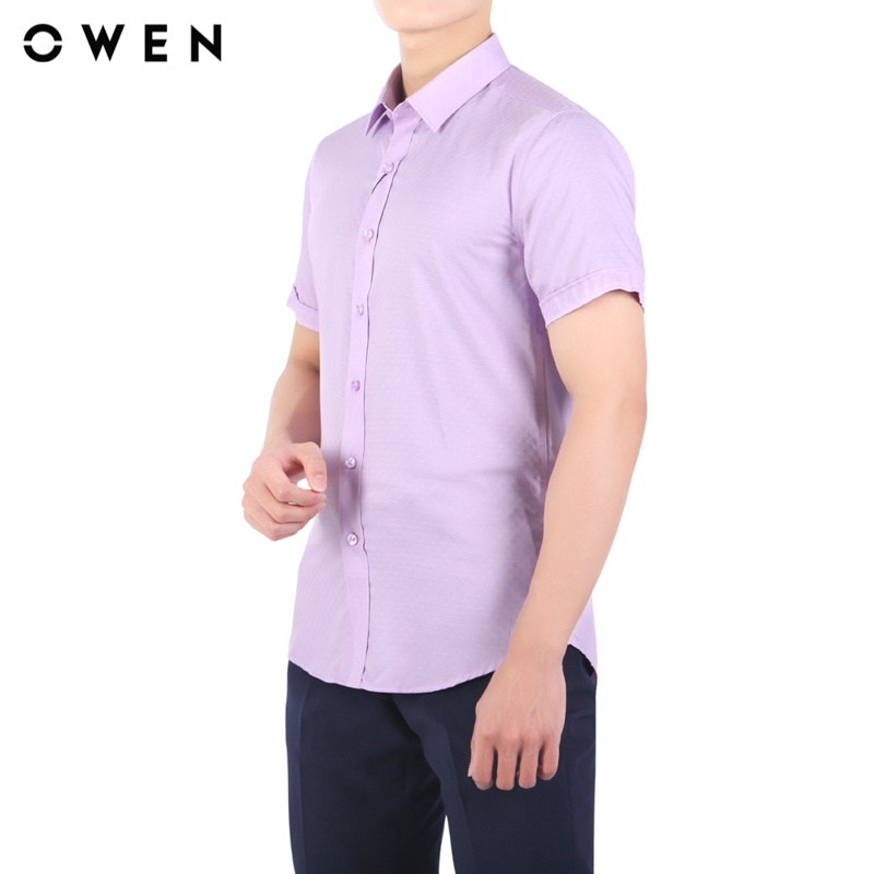 Áo sơ mi ngắn tay nam Owen Bamboo Slim Fit màu Tím xanh nhạt - AS23538N