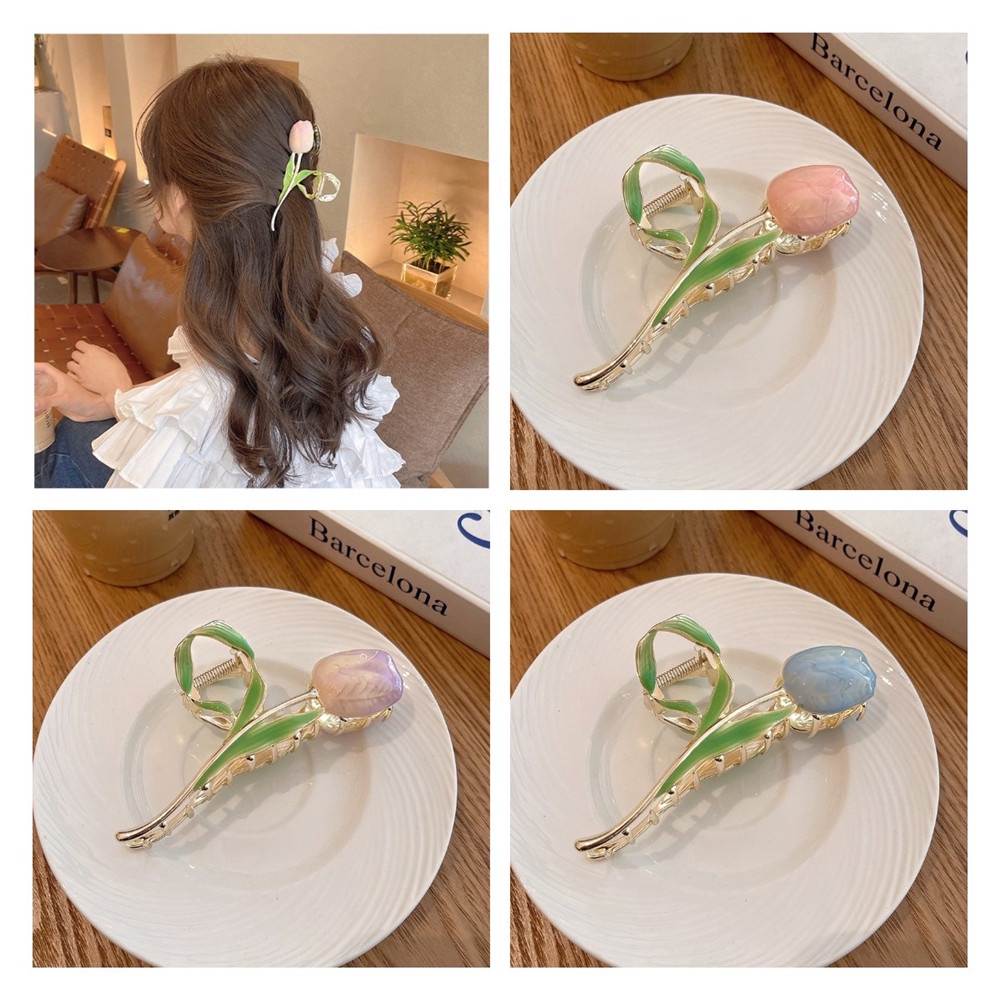 Kẹp Tóc Hình Hoa Tulip Lưng Kiểu Pháp Thanh Lịch Cổ Điển Cho Nữ