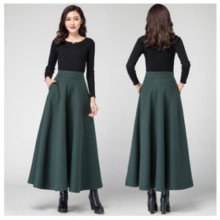 Chân váy dạ dáng dài eo thun