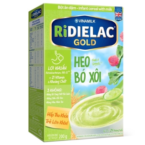 Bột ăn dặm Ridielac Gold Heo bó xôi HG 200g