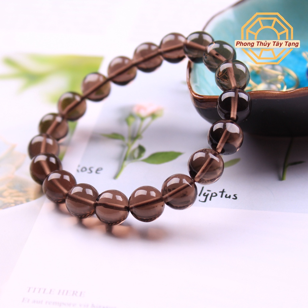 Vòng tay phong thủy màu Đen Khói may mắn bình an cho nam nữ mệnh Thủy Mộc tặng hộp gỗ cao cấp - Phong Thủy Tây Tạng