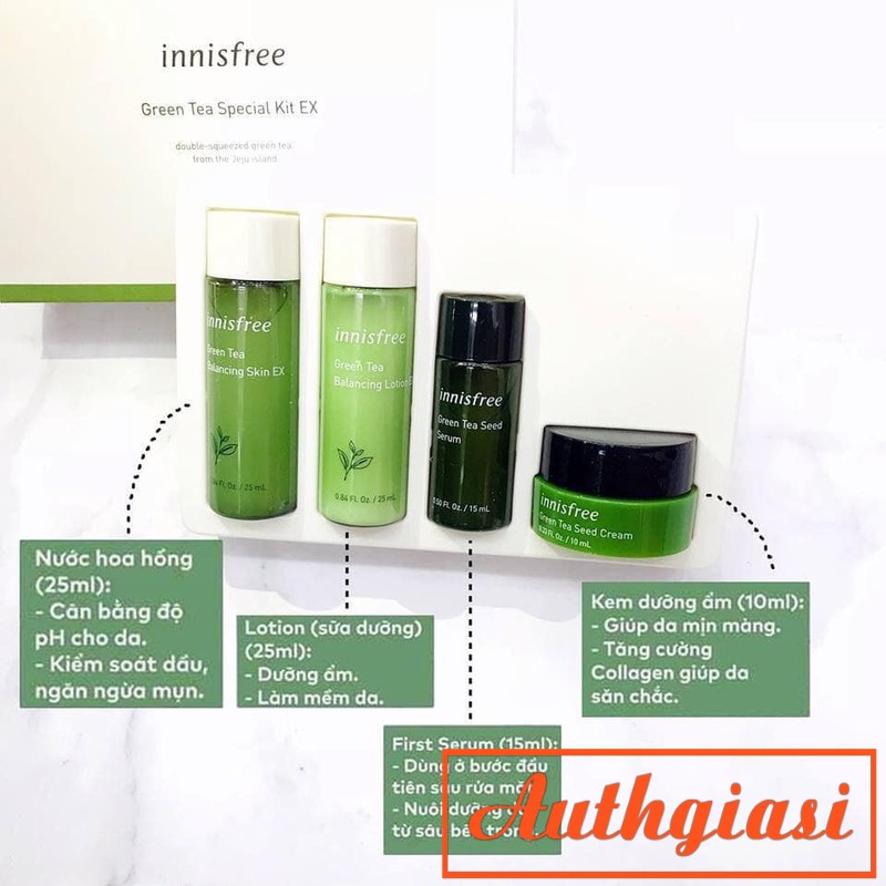 Kit dưỡng da Innisfree TRÀ XANH Green Tea EX \ Jeju Lava Seawater Mới (4 món)