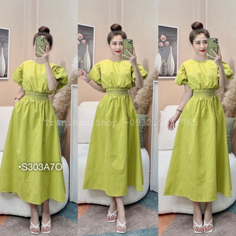 Set Đầm Maxi Nữ Công Sở Thanh Lịch ,Set Bộ Váy Áo Crop Tay Phồng Chun Chân Váy Dài Dáng Chữ A Cạp Chun Eo Phong Cách Hàn
