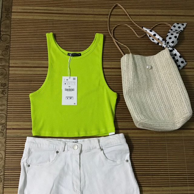 Áo 3 lỗ croptop vải gân Zara Authentic