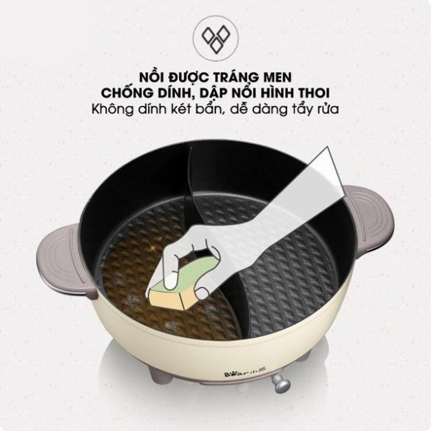 Nồi lẩu điện tròn đa năng dung tích 5L, nồi lẩu nướng, chiên, xào, nấu canh hình con gấu tiện lợi