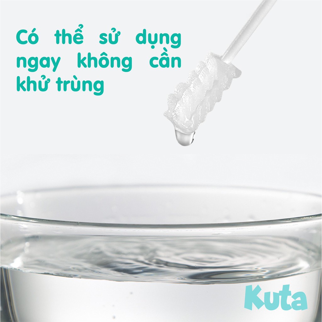 Gạc Rơ Lưỡi Cho Bé Vô Trùng KUTA Dệt Từ Sợi Cotton Mềm Mại Giúp Bảo Vệ Nướu Và Răng Bé Hộp 30 Que