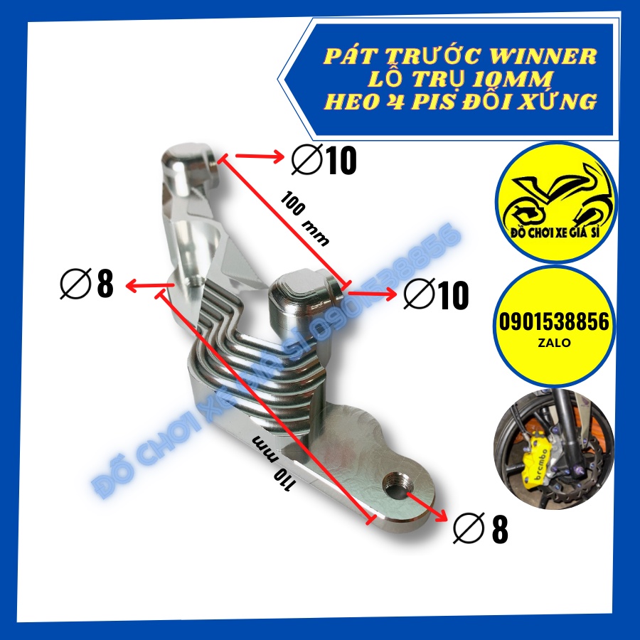 Pát trước Winner heo Bremb@ 4 pis 50A ( heo tai xanh ) lỗ trụ 10mm gắn